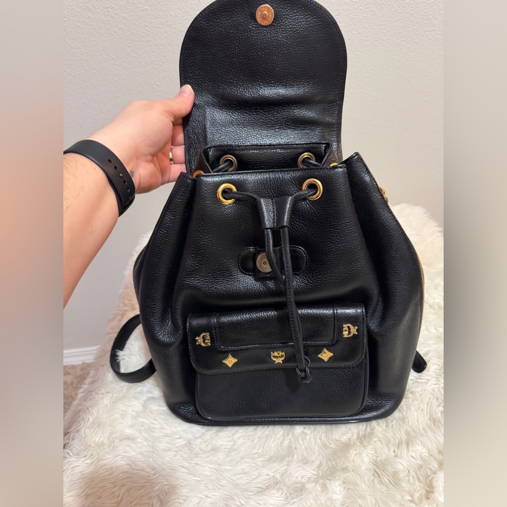 MCM Black Backpack with Gold Accents - Picture 4 of 12